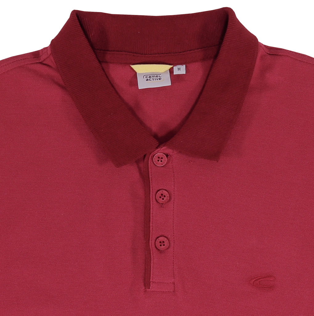 camel active | Short Sleeve Polo in Regular Fit with Contrast Ribbed | Maroon