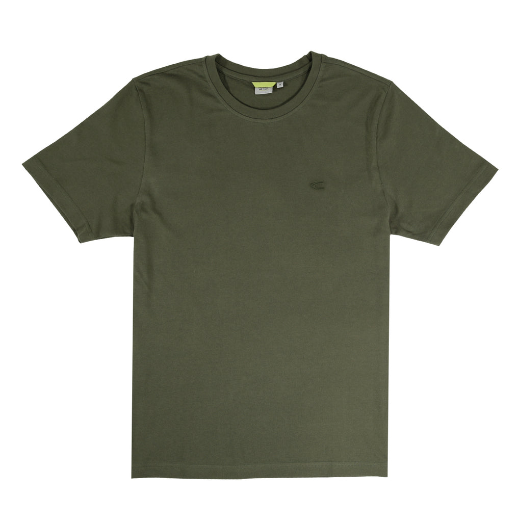 camel active | Short Sleeve T-Shirt Regular Fit Round Neck in Cotton Jersey | Olive