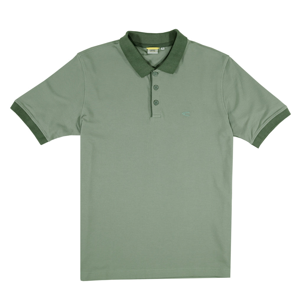 camel active | Short Sleeve Polo in Regular Fit with Contrast Ribbed | Olive