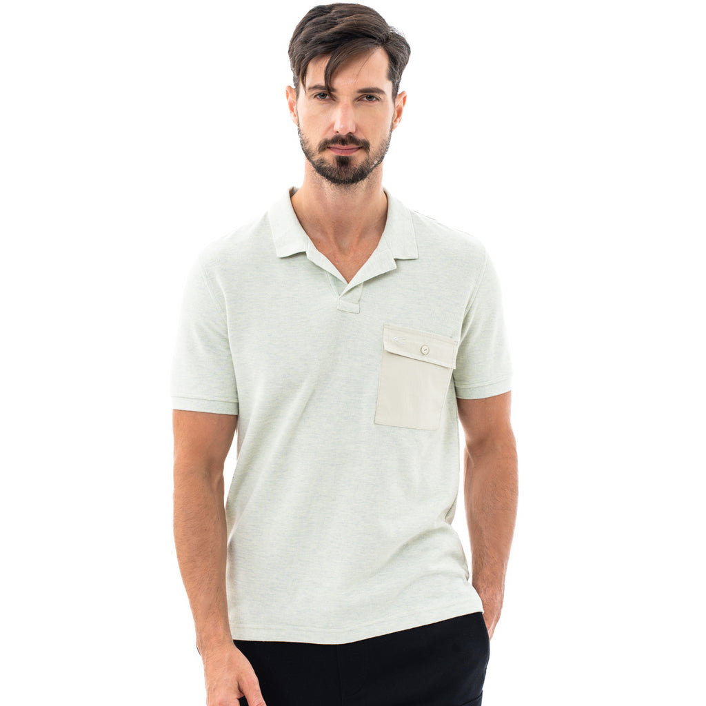 camel active | Short Sleeve Polo-T in Regular Fit with Panelled Pocket in Cotton Mini Pique | Green