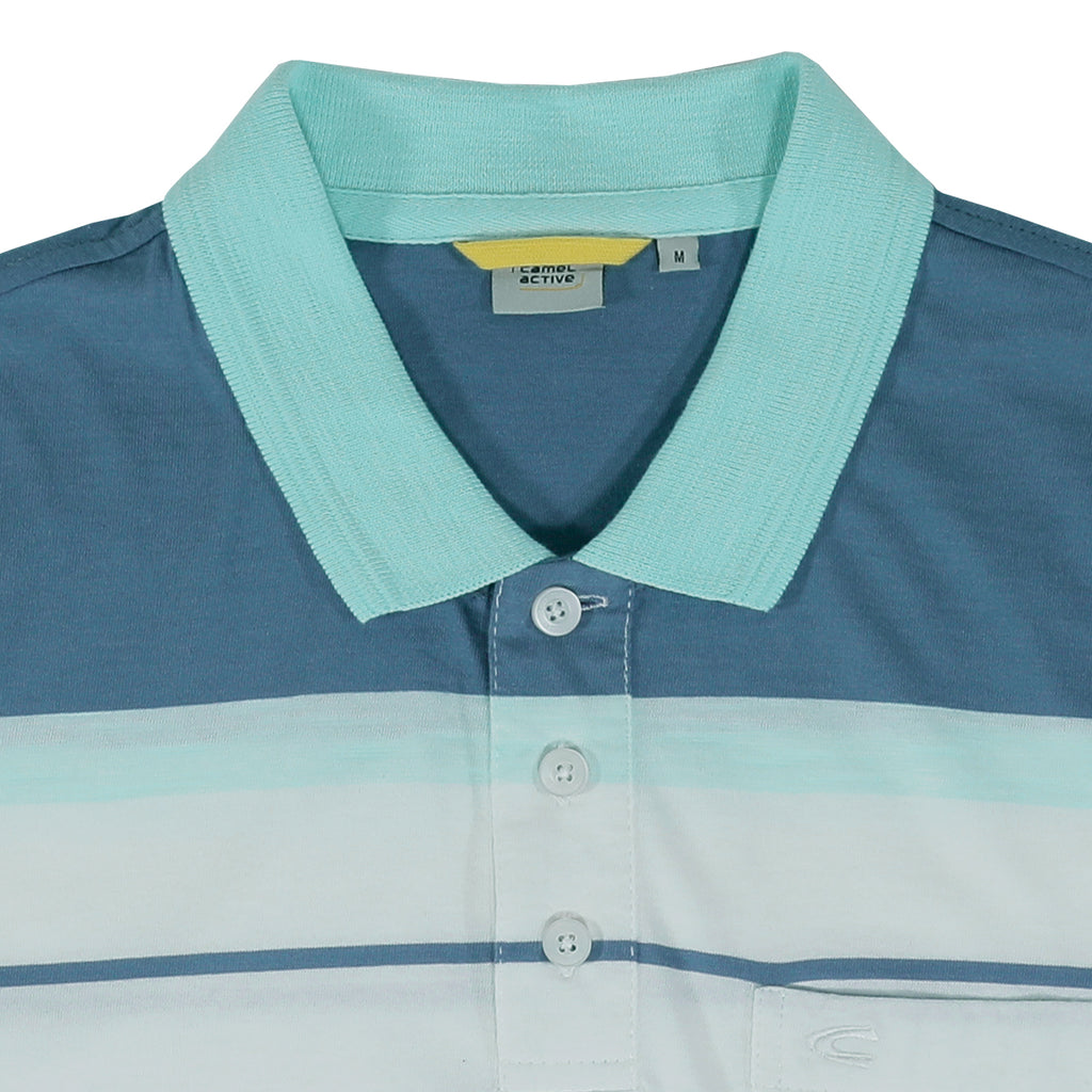 camel active | Short Sleeve Polo-T in Regular Fit with Multistripe | Light Blue 