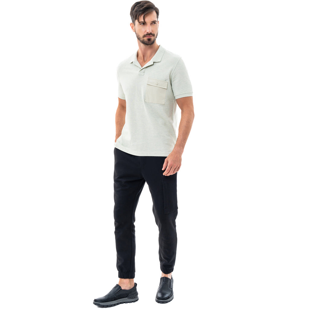 camel active | Short Sleeve Polo-T in Regular Fit with Panelled Pocket in Cotton Mini Pique | Green