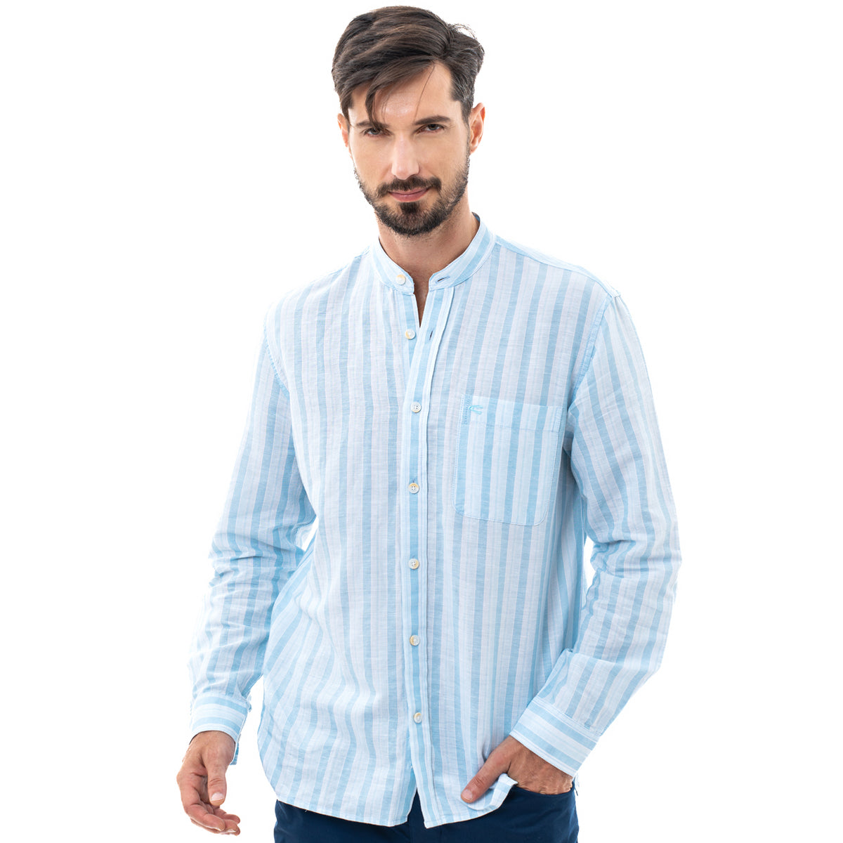 camel active | Long Sleeve Shirt in Regular Fit with Striped in Cotton ...