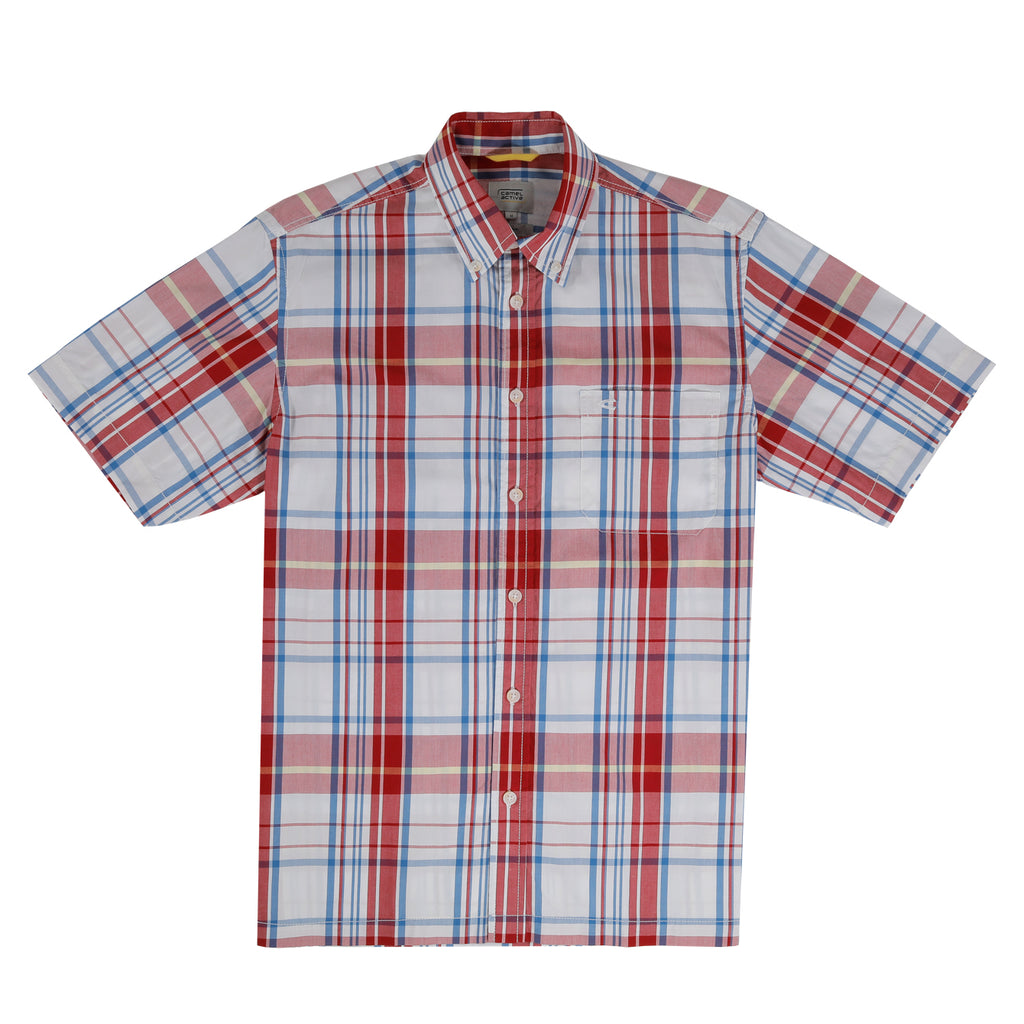 camel active | Short Sleeve Shirt Regular Fit with Button Down Collar in Cotton Poplin | Red