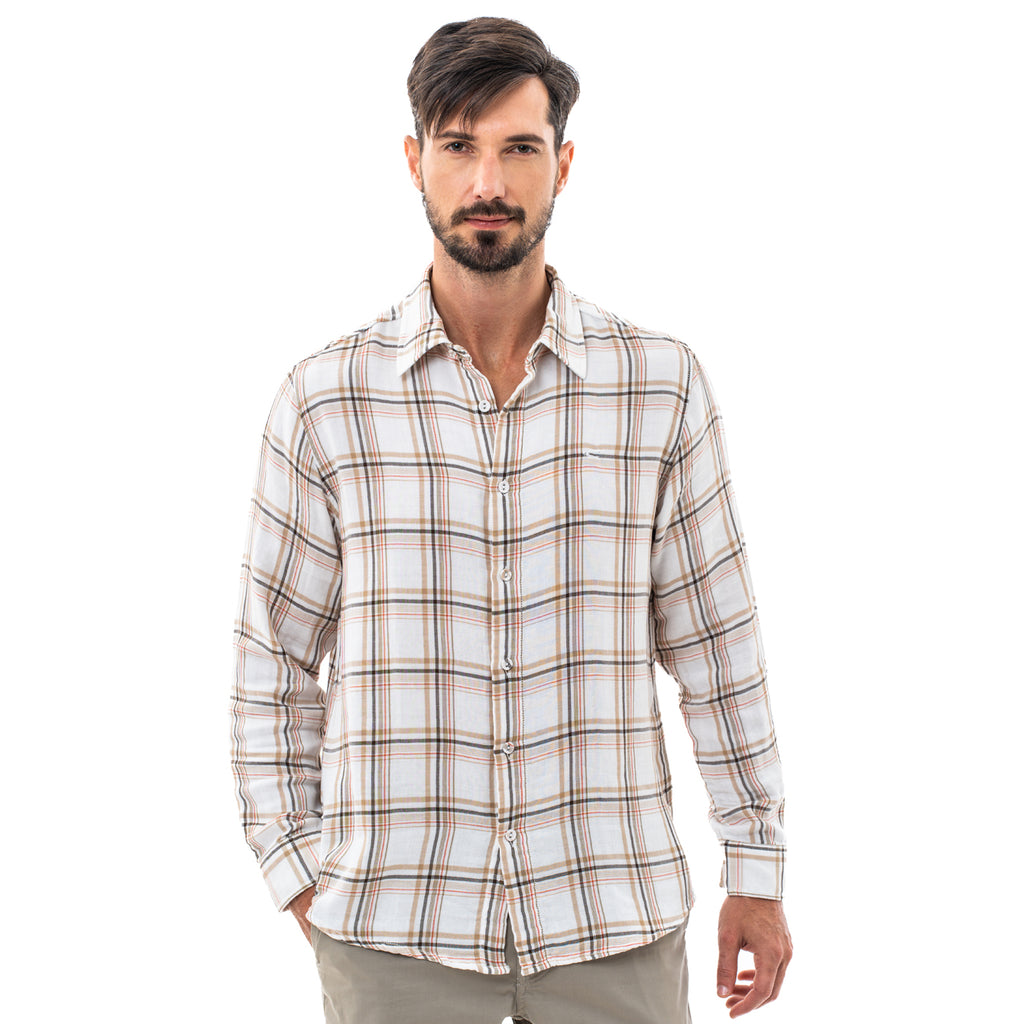 camel active | Long Sleeve Shirt in Regular Fit with Checkered in Cotton Double Face | Olive