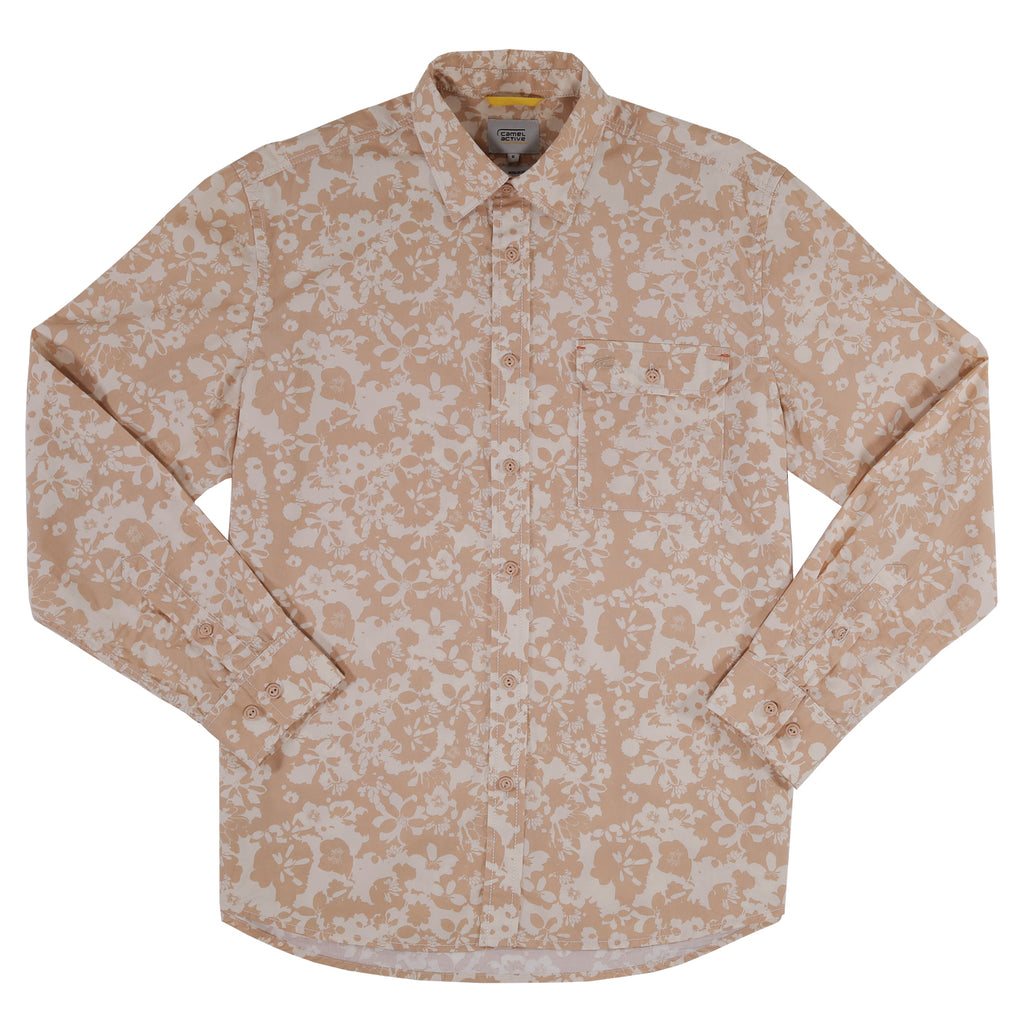 camel active | Long Sleeve Shirt in Regular Fit with Allover Print | Sand Brown
