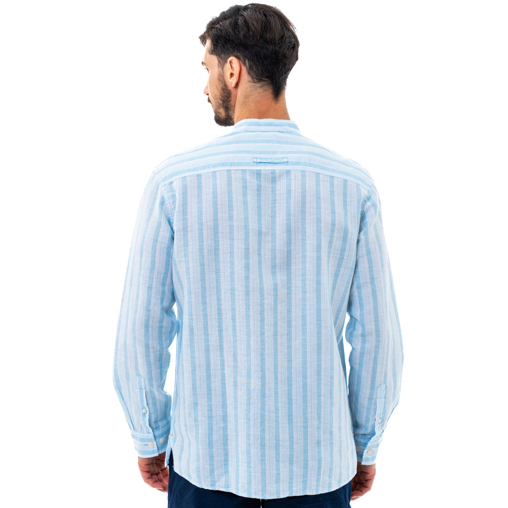 camel active | Long Sleeve Shirt in Regular Fit with Striped in Cotton Linen | Light Blue