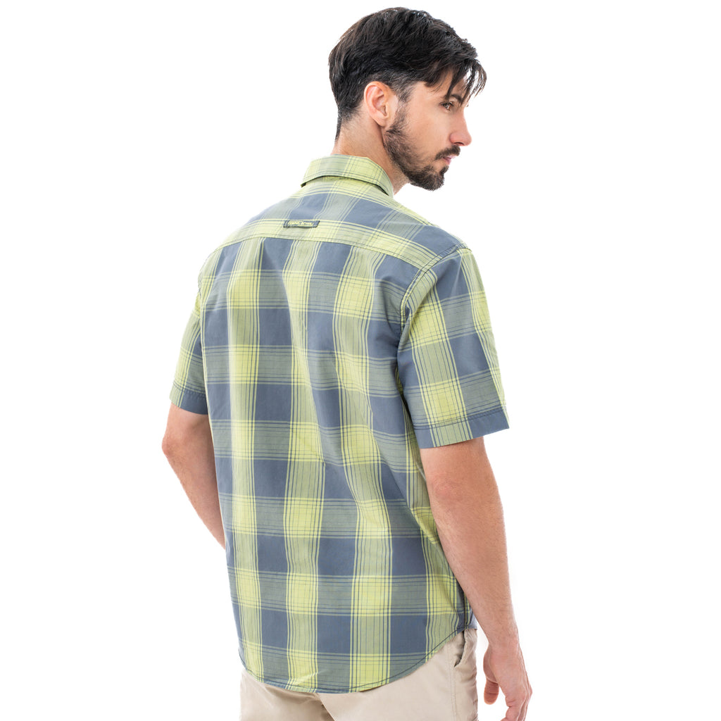 camel active | Short Sleeve Shirt in Regular Fit with Checkered in Cotton Poplin | Green