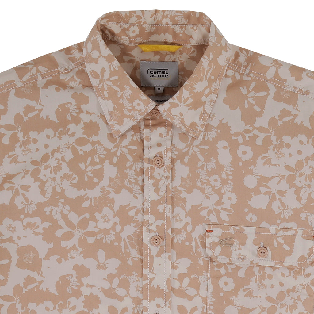 camel active | Long Sleeve Shirt in Regular Fit with Allover Print | Sand Brown