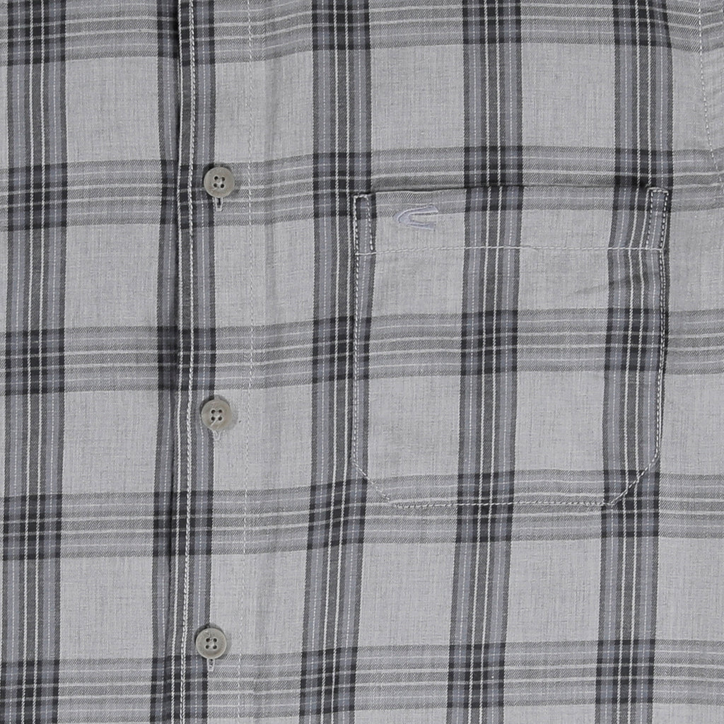 camel active | Short Sleeve Shirt Regular Fit with Button Down Collar in Cotton Check | Grey