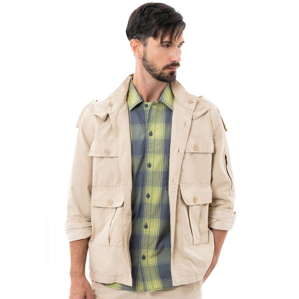 camel active | Short Sleeve Shirt in Regular Fit with Checkered in Cotton Poplin | Green