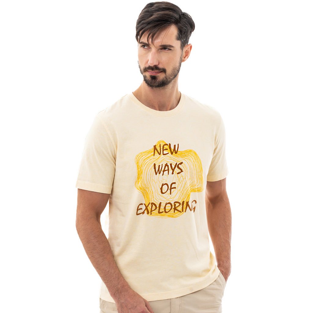 camel active | Short Sleeve T-Shirt in Regular Fit with Graphic Print in Cotton Special Melange | Light Yellow