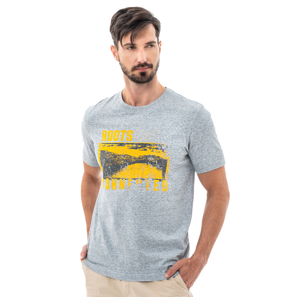 camel active | Short Sleeve T-Shirt in Regular Fit with Graphic Print in Cotton Special Melange | Grey