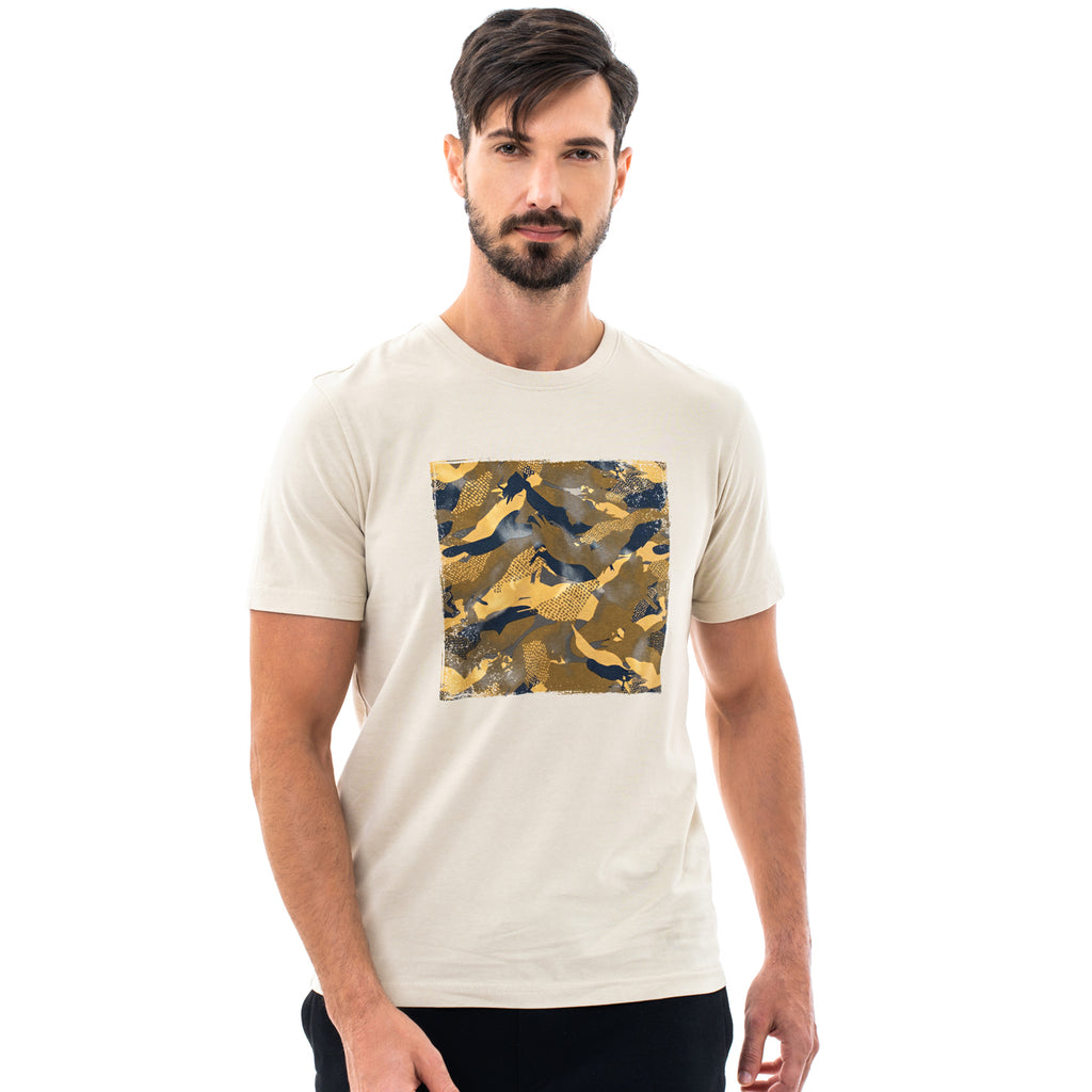 camel active | Short Sleeve T-Shirt in Regular Fit with Graphic Print in Cotton Jersey | Khaki