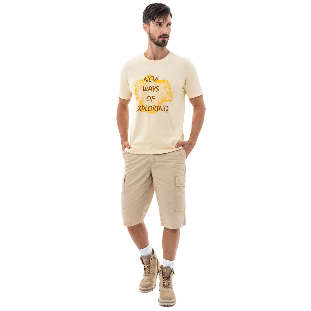 camel active | Short Sleeve T-Shirt in Regular Fit with Graphic Print in Cotton Special Melange | Light Yellow